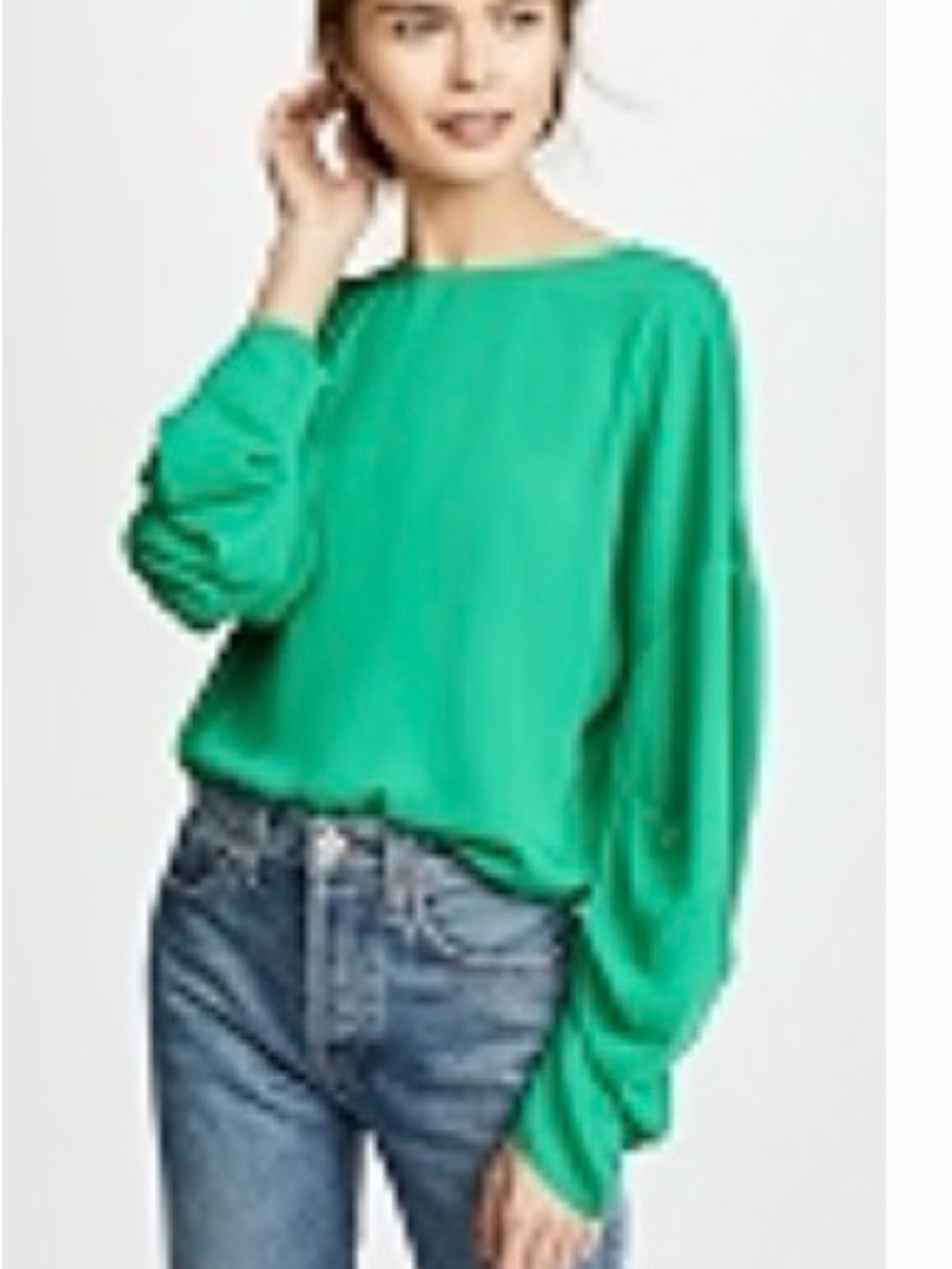 Amanda Uprichard Toronto Emerald Green Blouse with Draped Sleeves